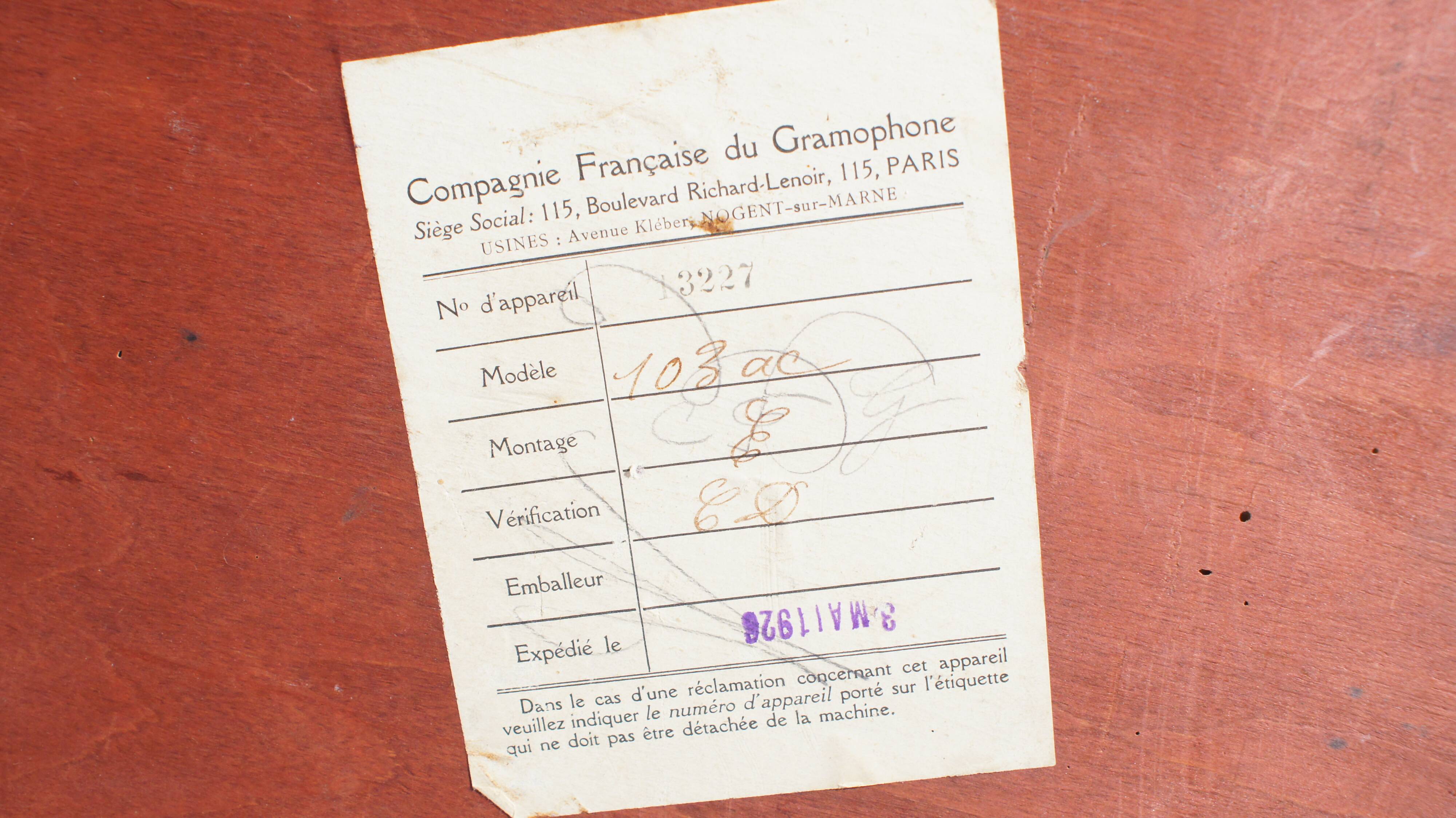 Gramophone turns model 103 old 1926