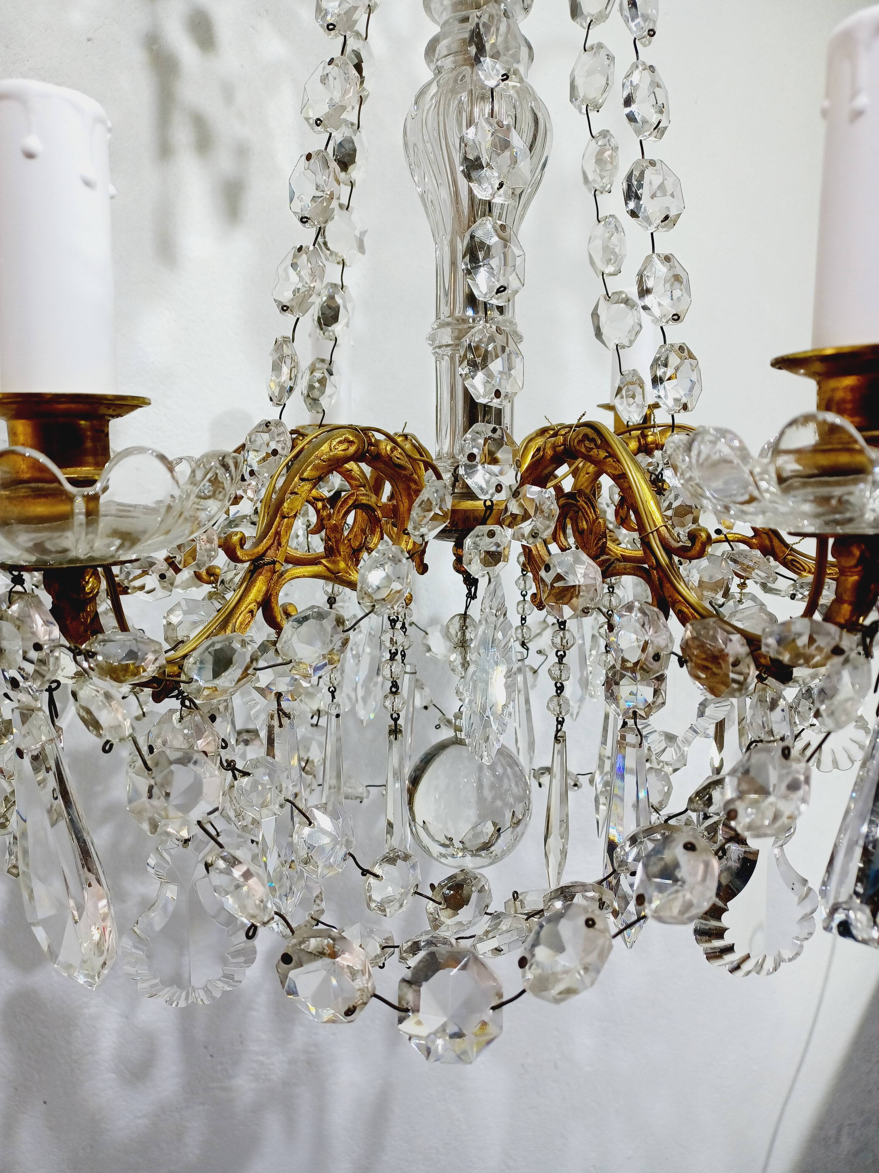 6 Light Bronze And Crystal Chandelier
