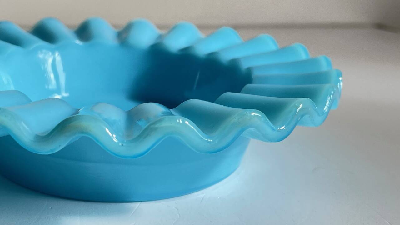 CENDRIER Vide-Poche Verre OPALIN Bleu VINTAGE