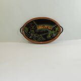 Old serving tray with mother-of-pearl leaf decor / vintage