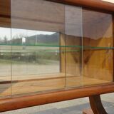 Solid walnut sideboard, moustache legs, black marble top.