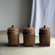 Large Indonesian wicker fishing basket with lid H65 D33