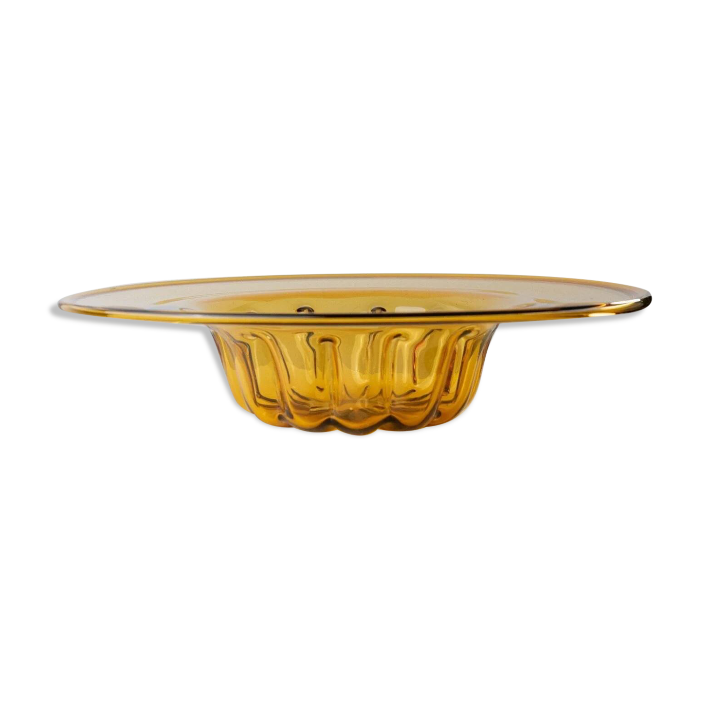 XL Amber Murano Glass Bowl with ribbed pattern, Italy 1920s – decorative fruit bowl, vintage glassware gift