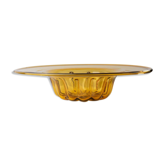 XL Amber Murano Glass Bowl with ribbed pattern, Italy 1920s – decorative fruit bowl, vintage glassware gift