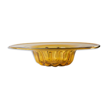 Bol en verre de Murano XL Amber avec motif strié, Italie années 1920 – bol décoratif pour fruits, cadeau en verre vintage
