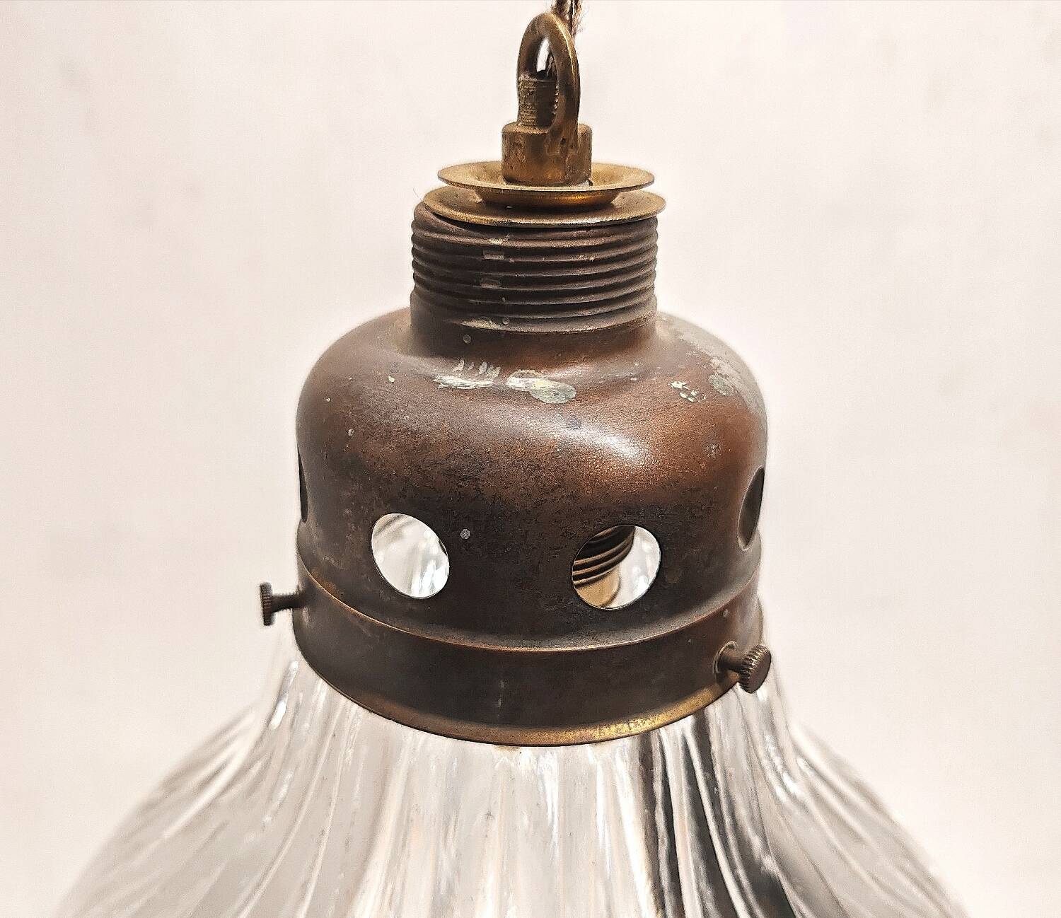 Large holophane industrial glass lamp from the 20s