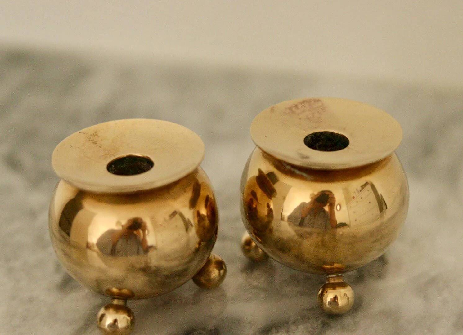 Pair of mid-century Swedish brass candle holders