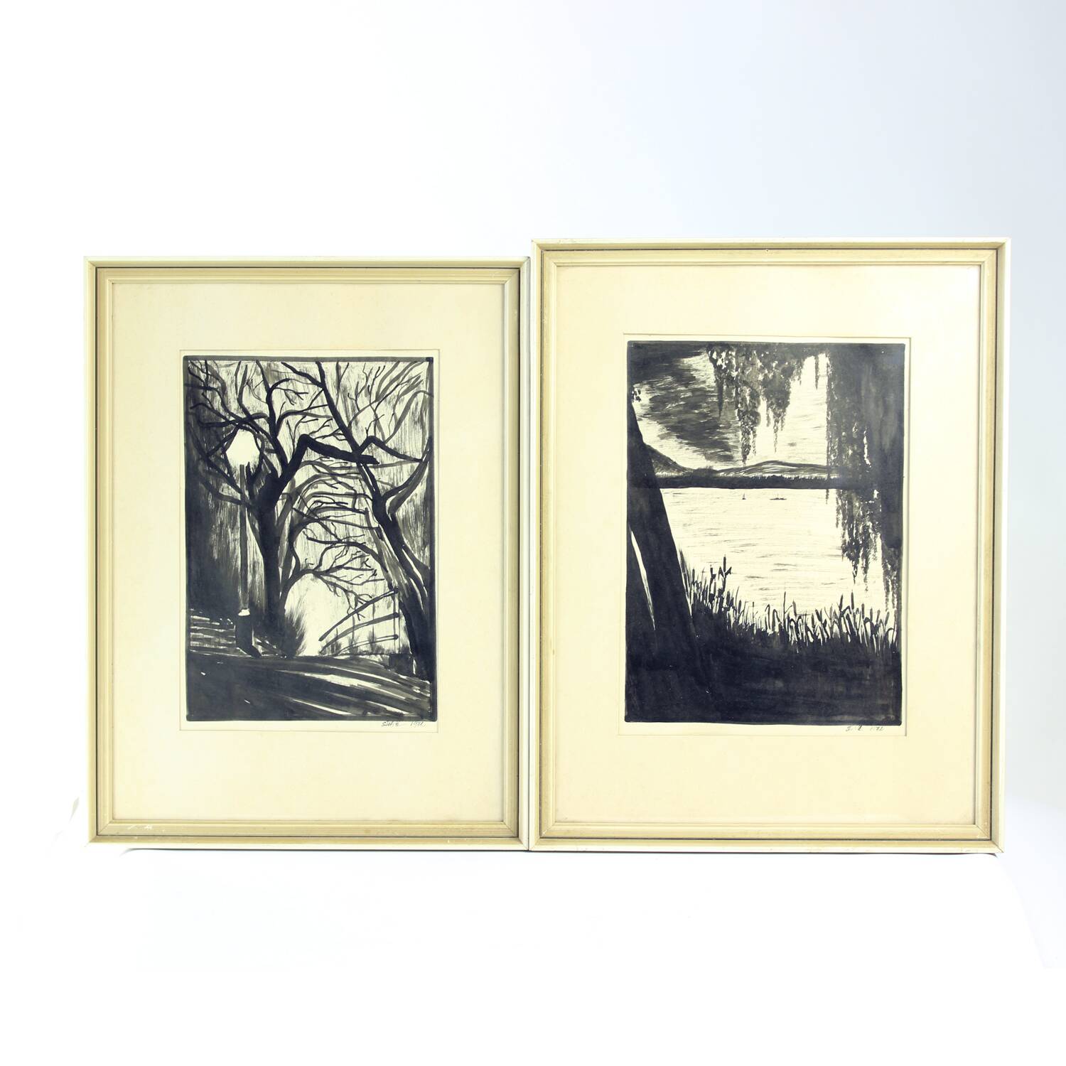 Ensemble de 2 peintures sur papier, signées Sestak 1972