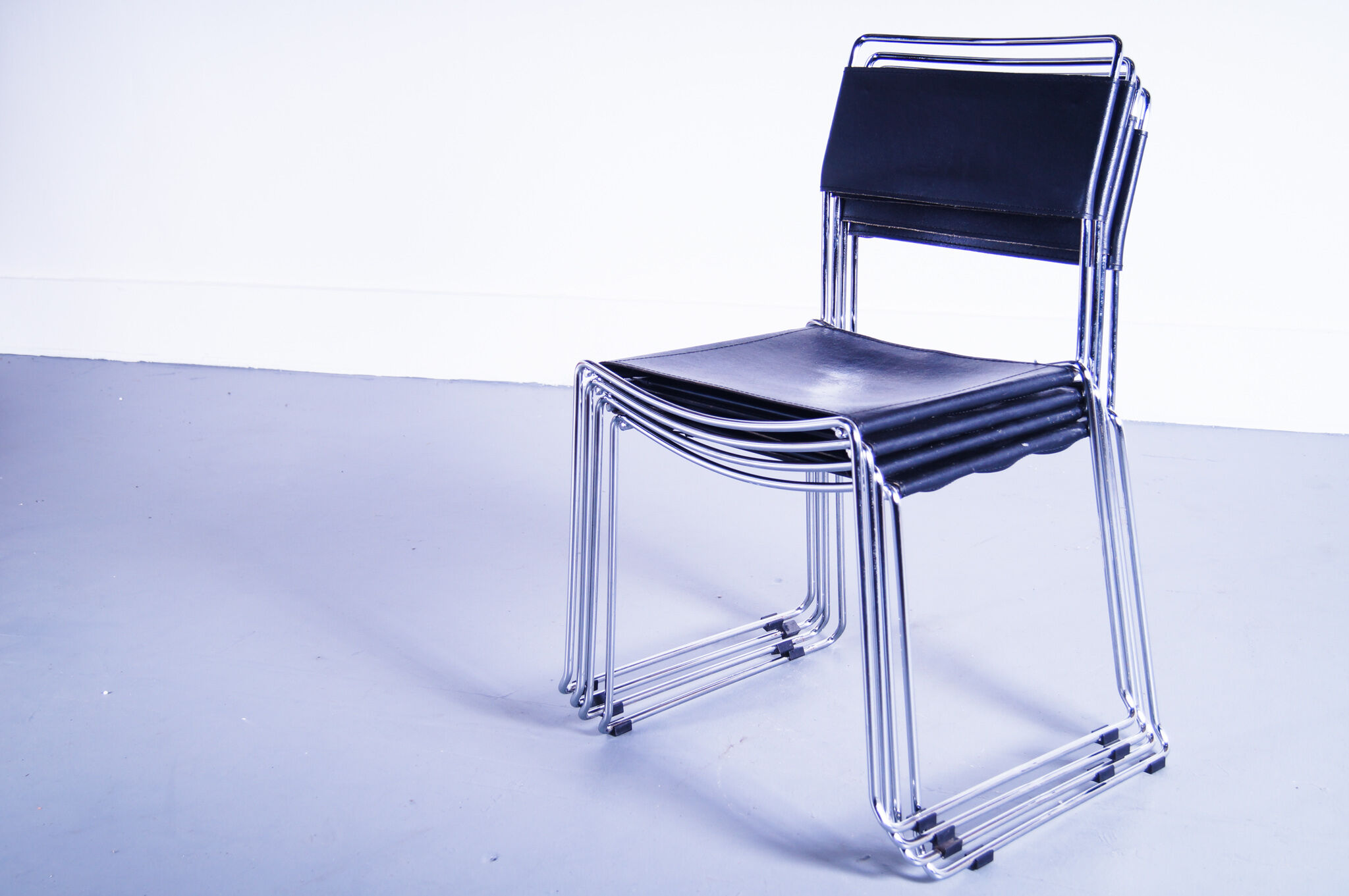 Set of 4 Giandomenico Belotti leather dining chairs for Alias 80s