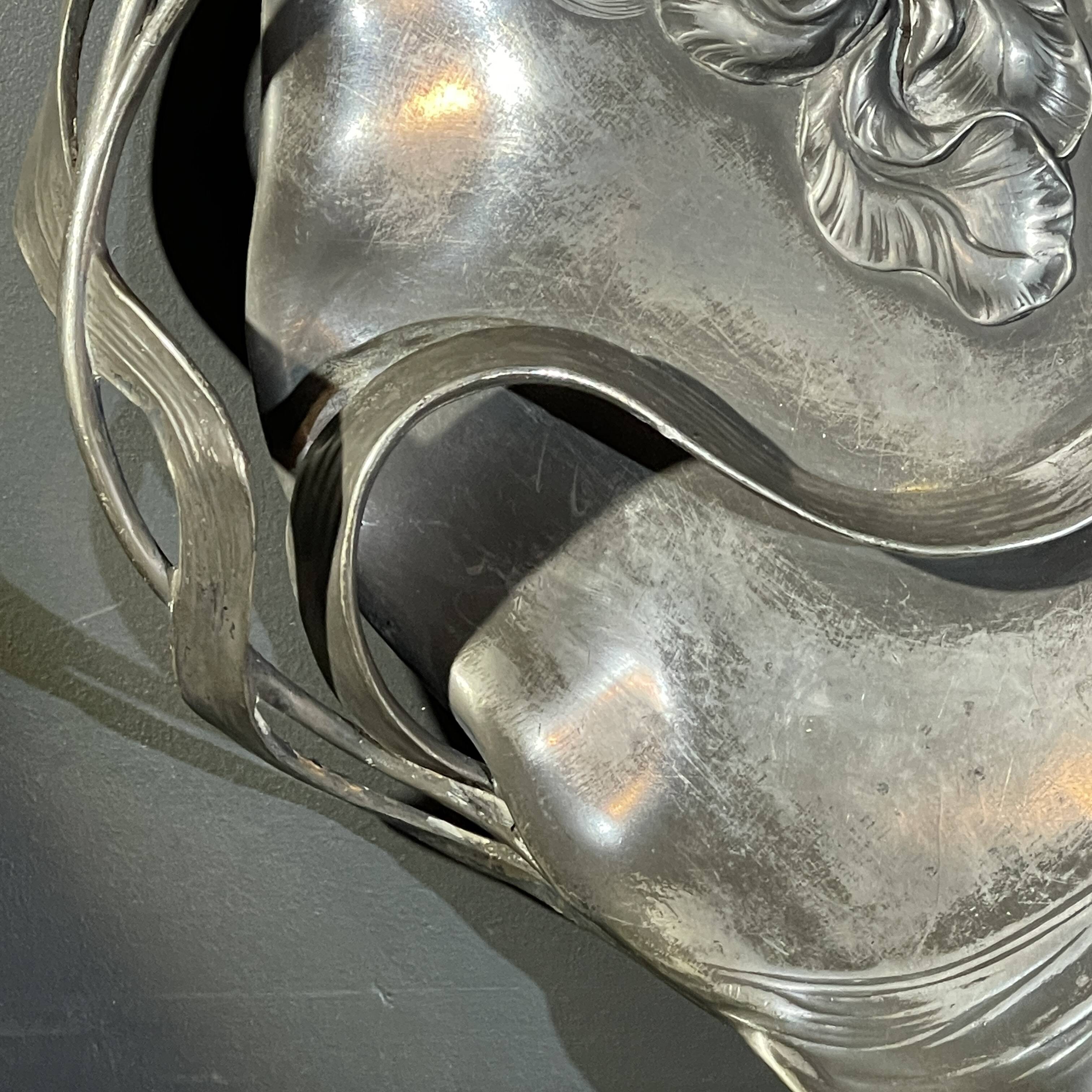 WMF "Woman with Irises" No. 290 Art Nouveau openwork tray, silver-plated metal, ca 1906