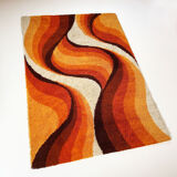 Large Psychedelic "WAVE"High Pile Rug by Prinstapijt Desso, Netherlands 1970s
