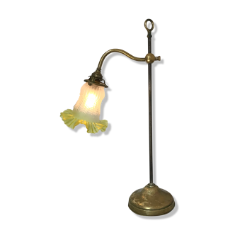 Yellow brass and opaline lamp