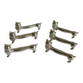 6 metal knife holders, cat theme.