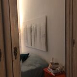 Large wardrobe with large painted and patinated beveled mirror