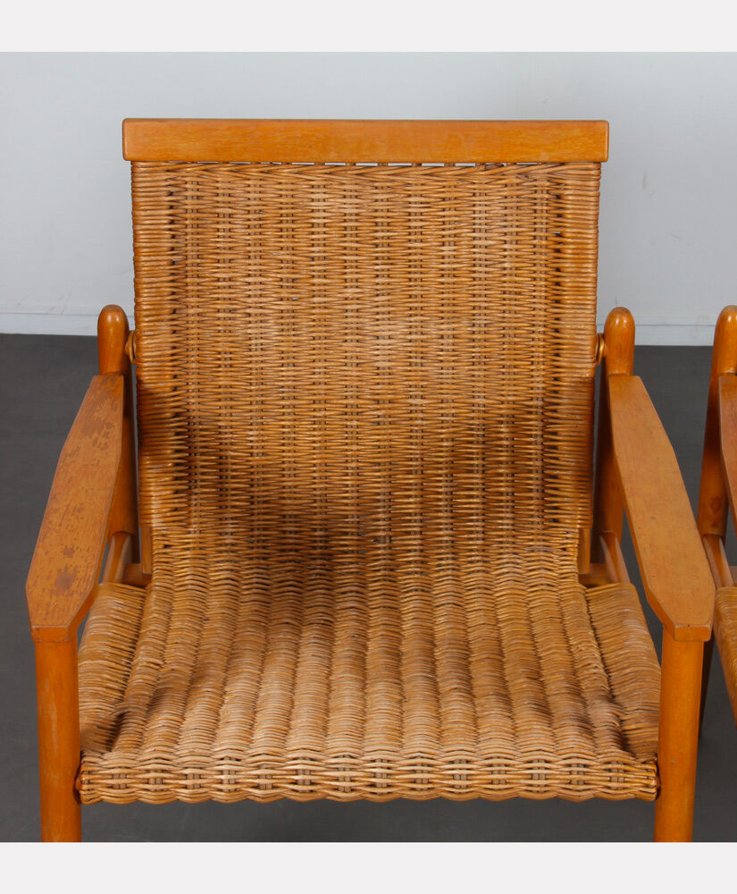 Pair of vintage wicker armchairs published by Uluv, 1960