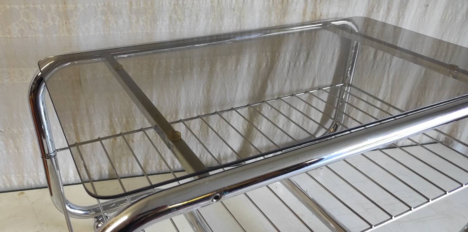 Coffee table tubular chrome structure and smoked glass - 1970s