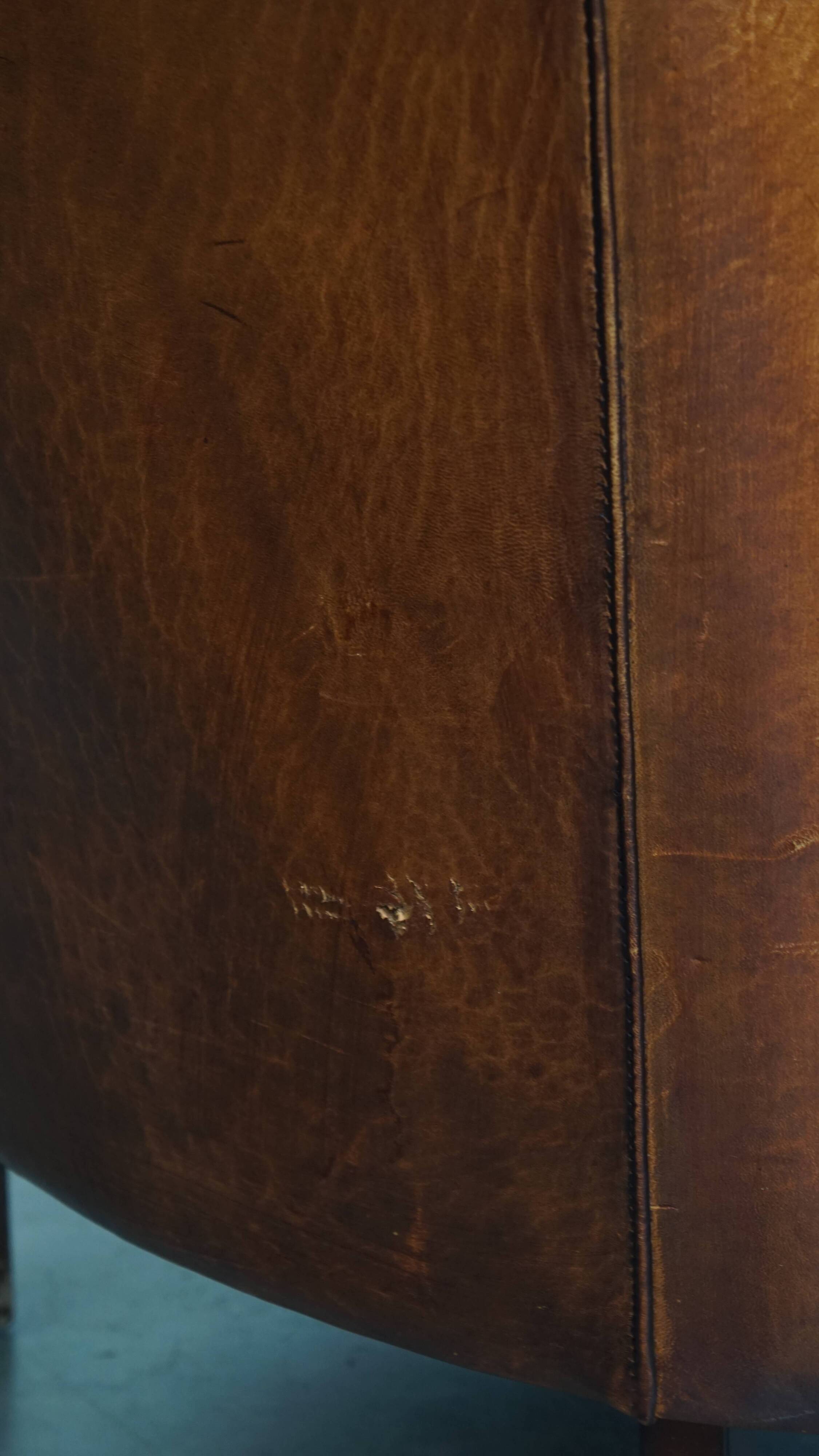 Cognac-Colored Sheepskin Leather Club Chair