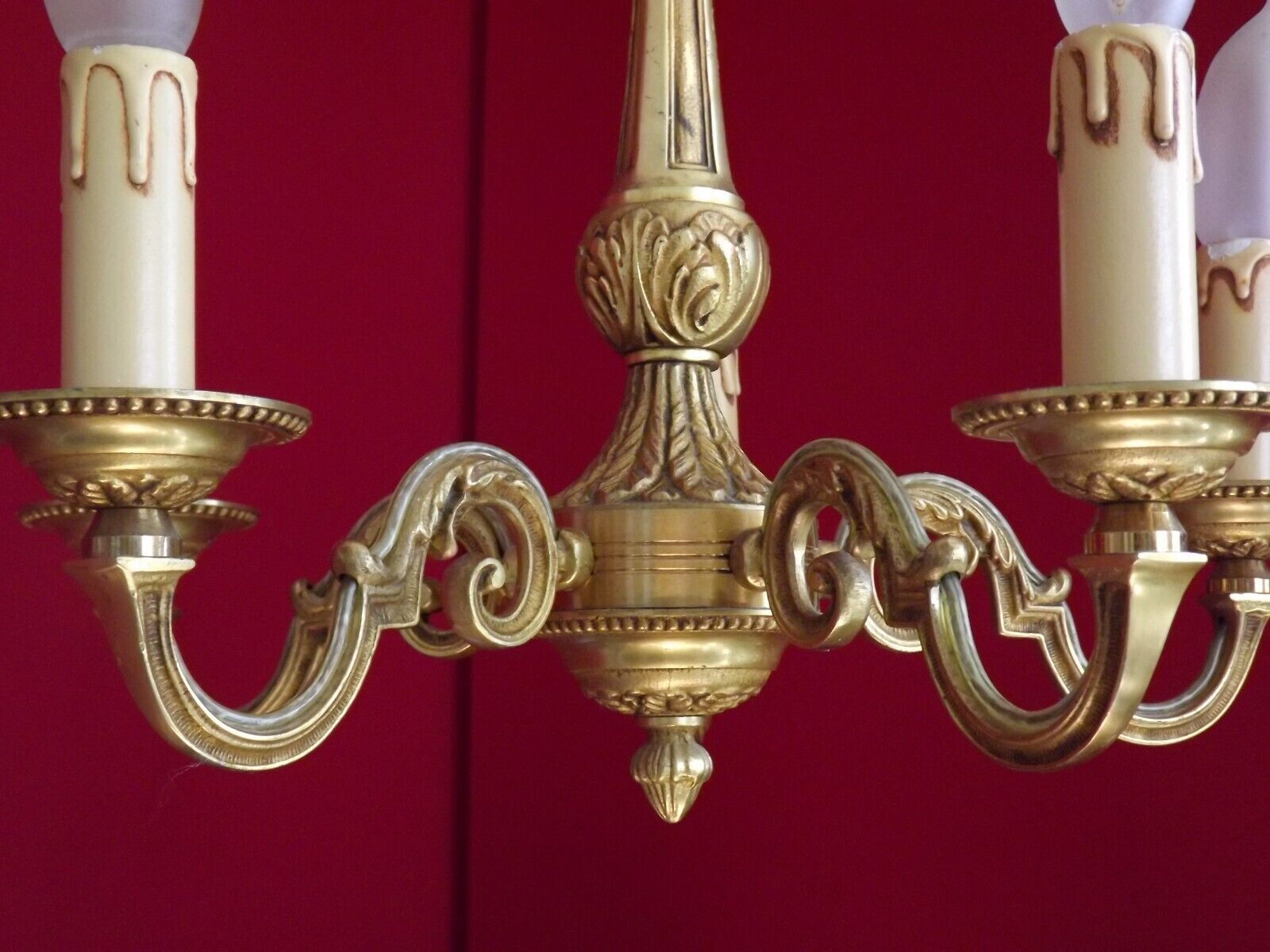 French 5 light quality bronze chandelier scroll acanthus leaf arms