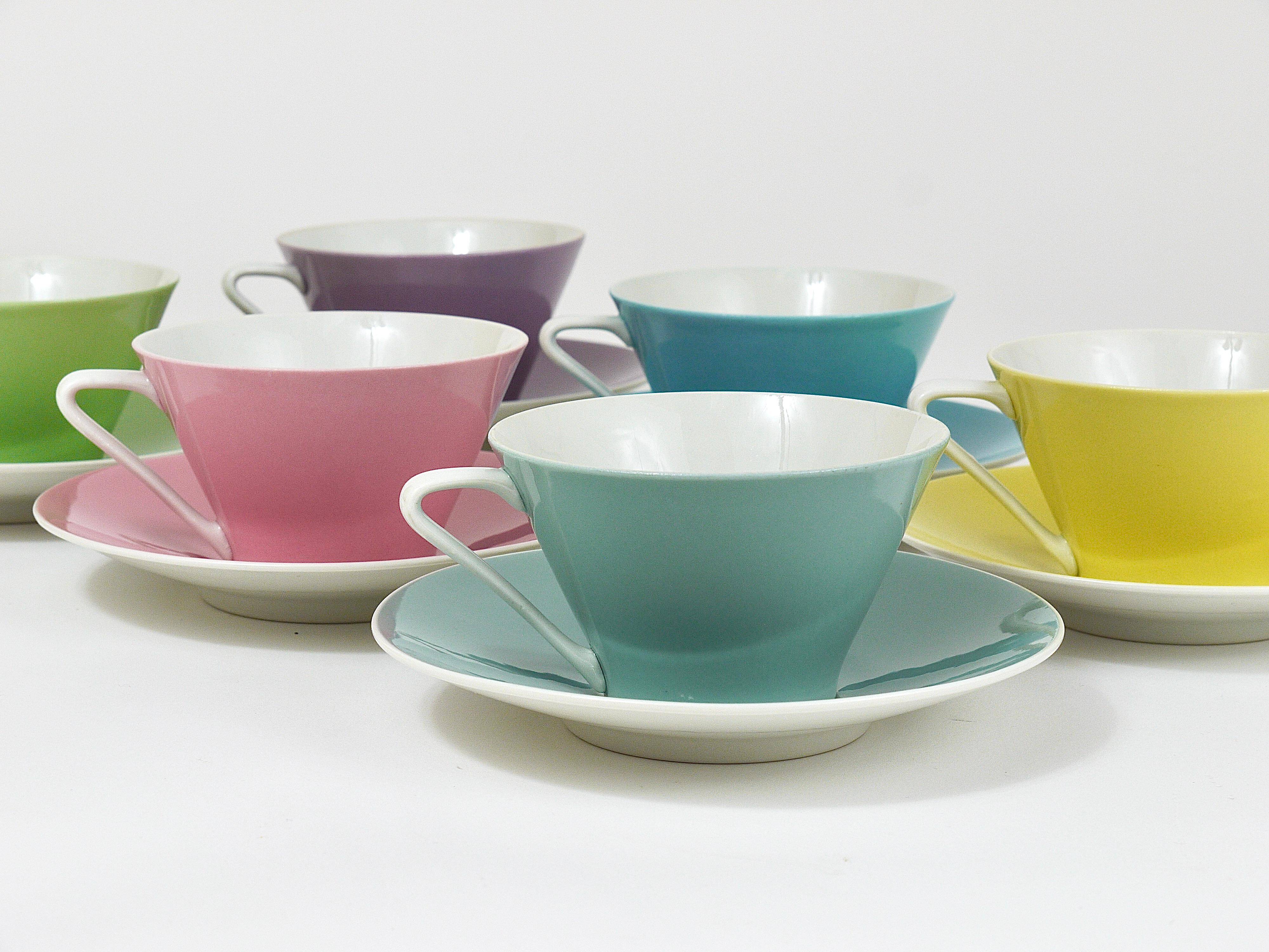 6 pastel mid-century porcelain espresso cups, Daisy, Lilies, Austria, 1950s