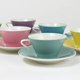 6 pastel mid-century porcelain espresso cups, Daisy, Lilies, Austria, 1950s