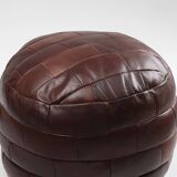 Pouf ottoman en cuir patchwork français vintage, années 1960