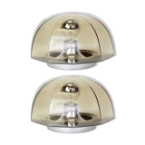 Pair of smoked glass wall lights or ceiling light by Hillebrand, Germany, 1960s.