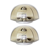 Pair of smoked glass wall lights or ceiling light by Hillebrand, Germany, 1960s.