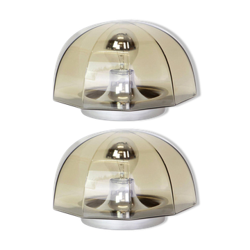Pair of smoked glass wall lights or ceiling light by Hillebrand, Germany, 1960s.