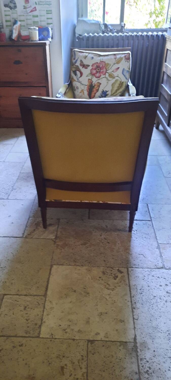 Pair of Louis XVI style bergère armchairs