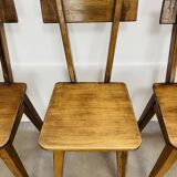 6 brutalist solid wood chairs