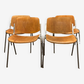 Set of 4 70s Castelli wooden chairs