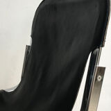 Set of 6 chairs in chrome metal and black leather - 1970