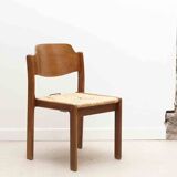 Chaise vintage tout bois caramel et assise paillée