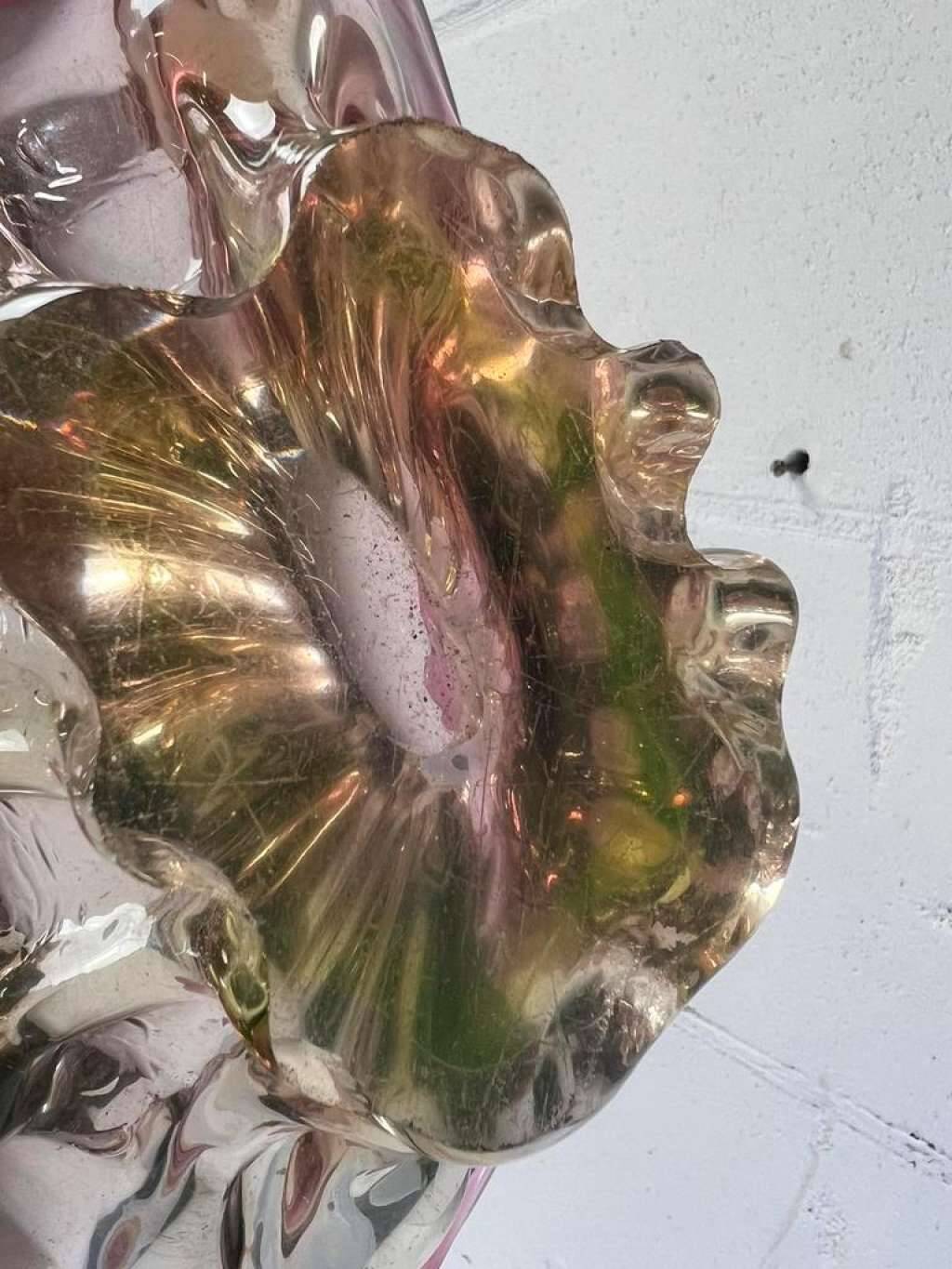Vintage pink/green murano glass bowl/decor
