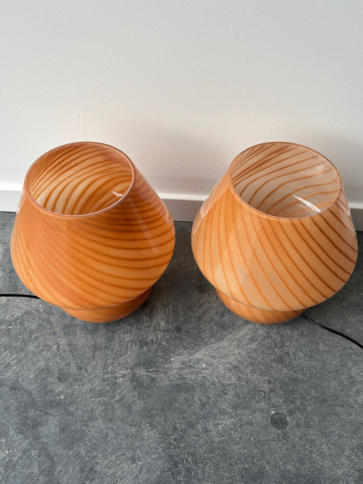 Pair of blown glass bedside lamps, Murano style, 1980s