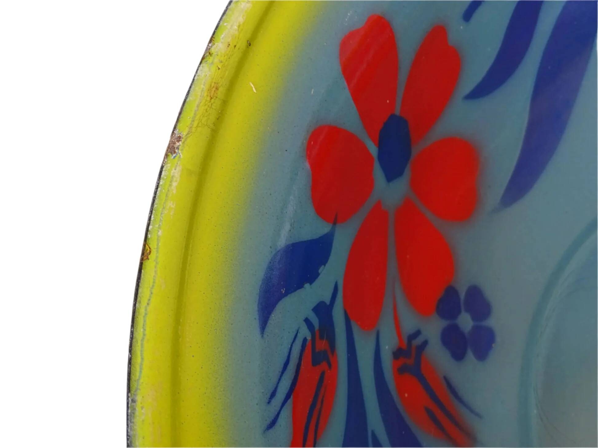 Grand bol vintage français émaillé à fleurs peintes à la main