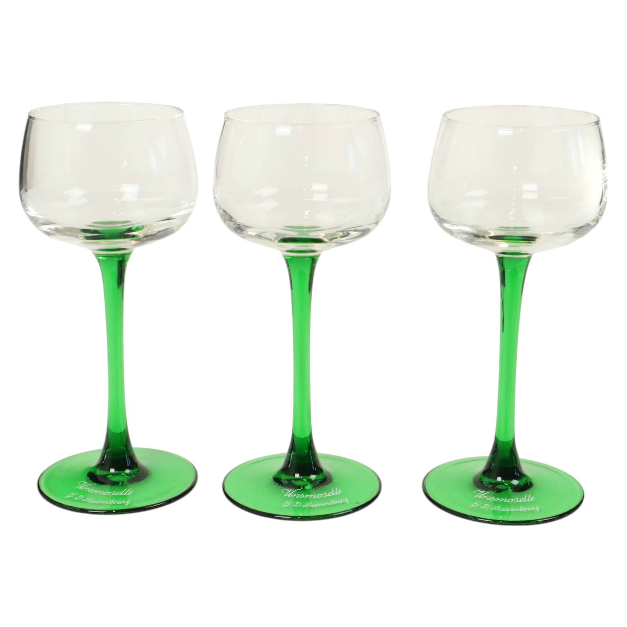 Set of 6 Vintage Luminarc Vins Moselle Wine Glasses Green