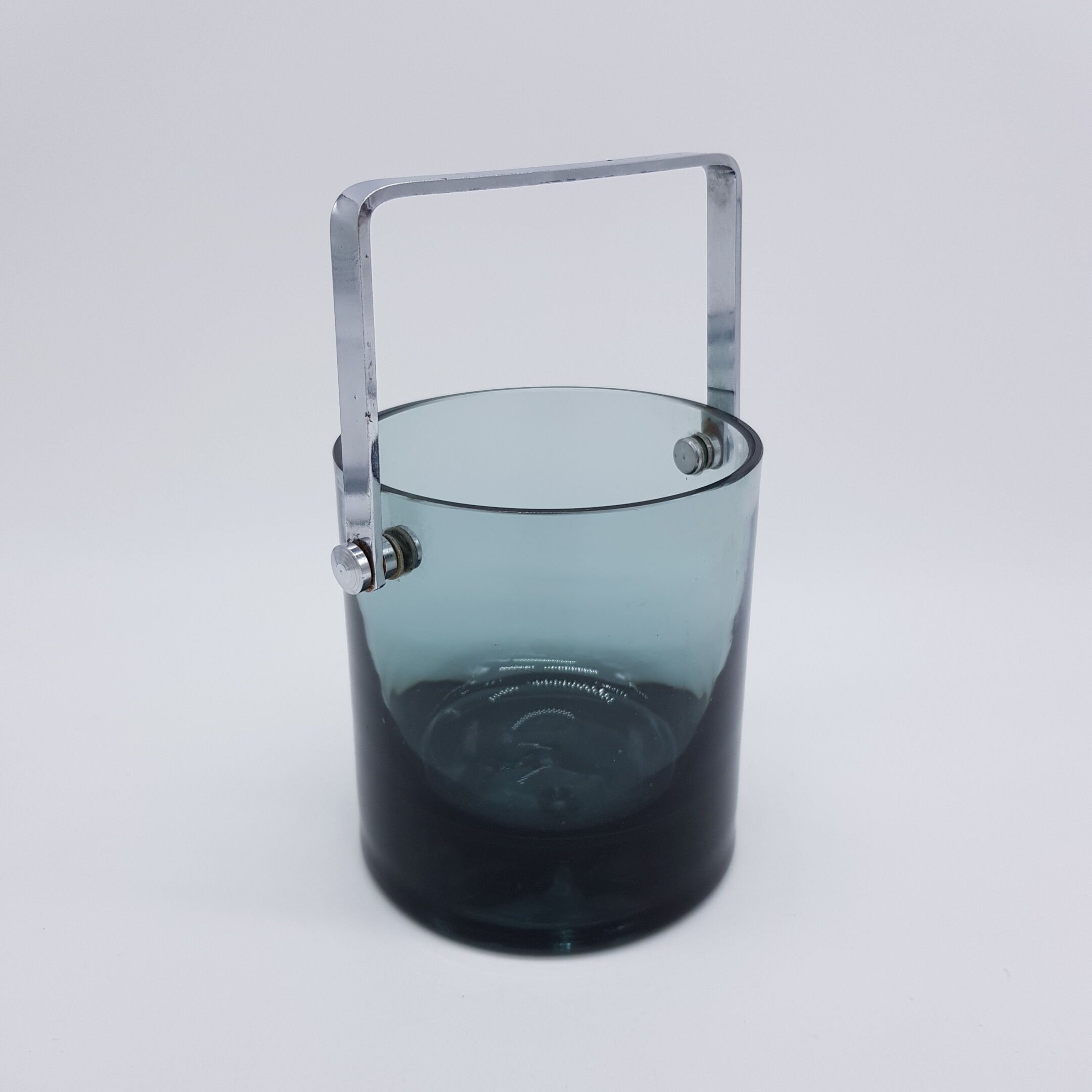 Bucket with ice cubes in vintage smoked glass