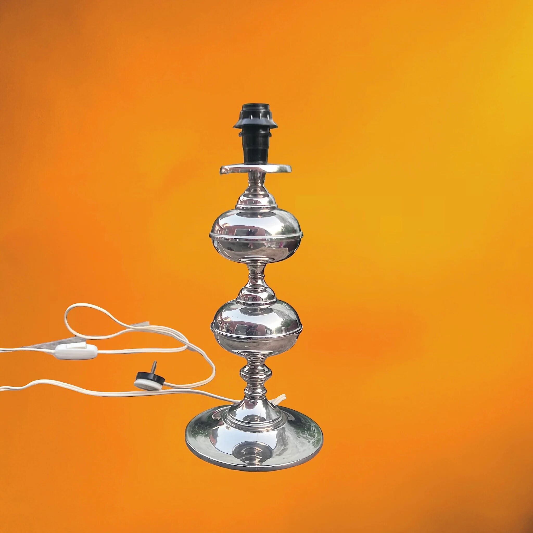 Lamp base space age chrome metal stacked spheres - 1970s