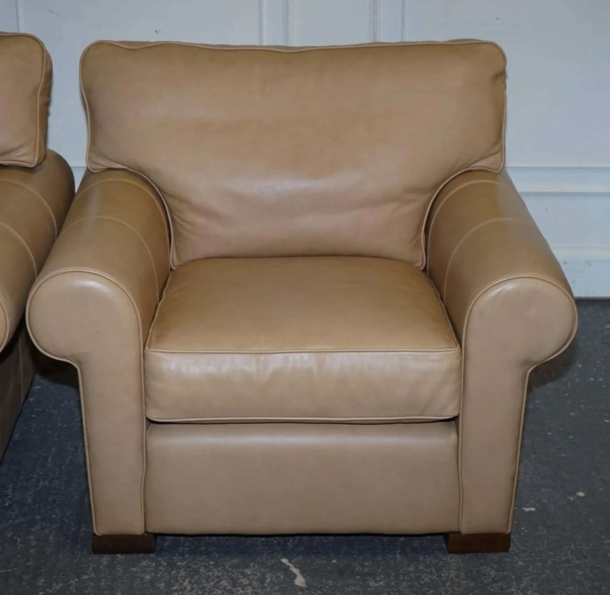 Brown Leather Latte Armchairs by Multi York England, Set of 2