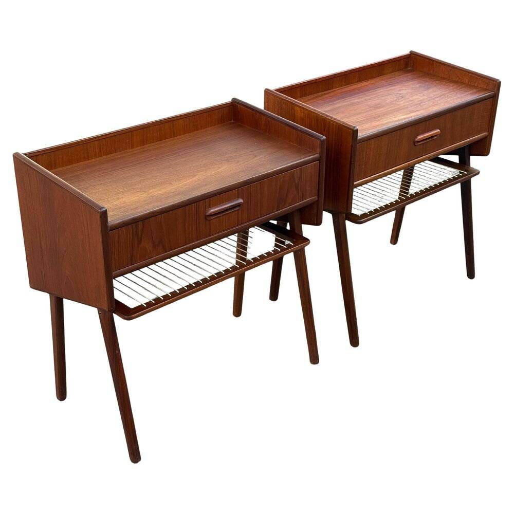 Danish teak bedside tables with rope shelves, 1967, set of 2