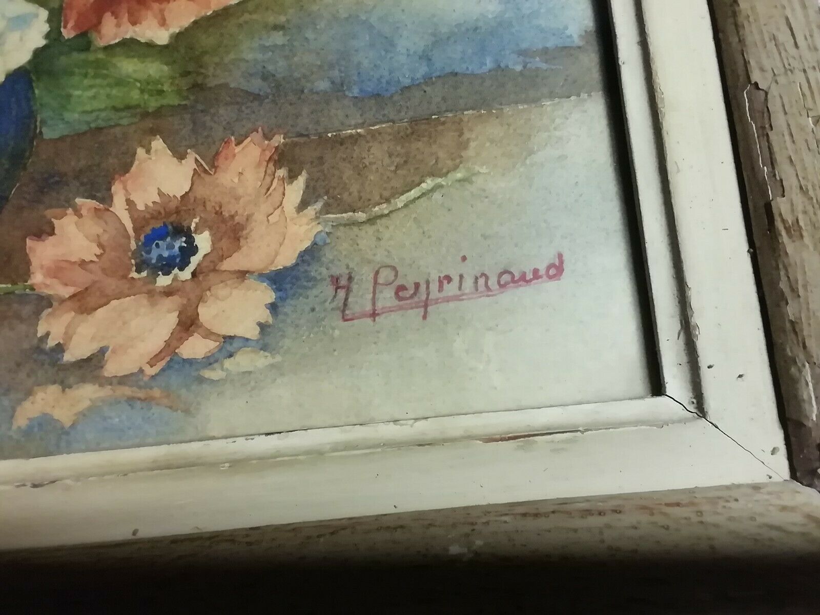 Painting painting still life flowers signed Peyrinaud wood frame