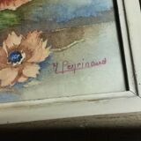 Tableau peinture nature morte fleurs signé Peyrinaud cadre bois