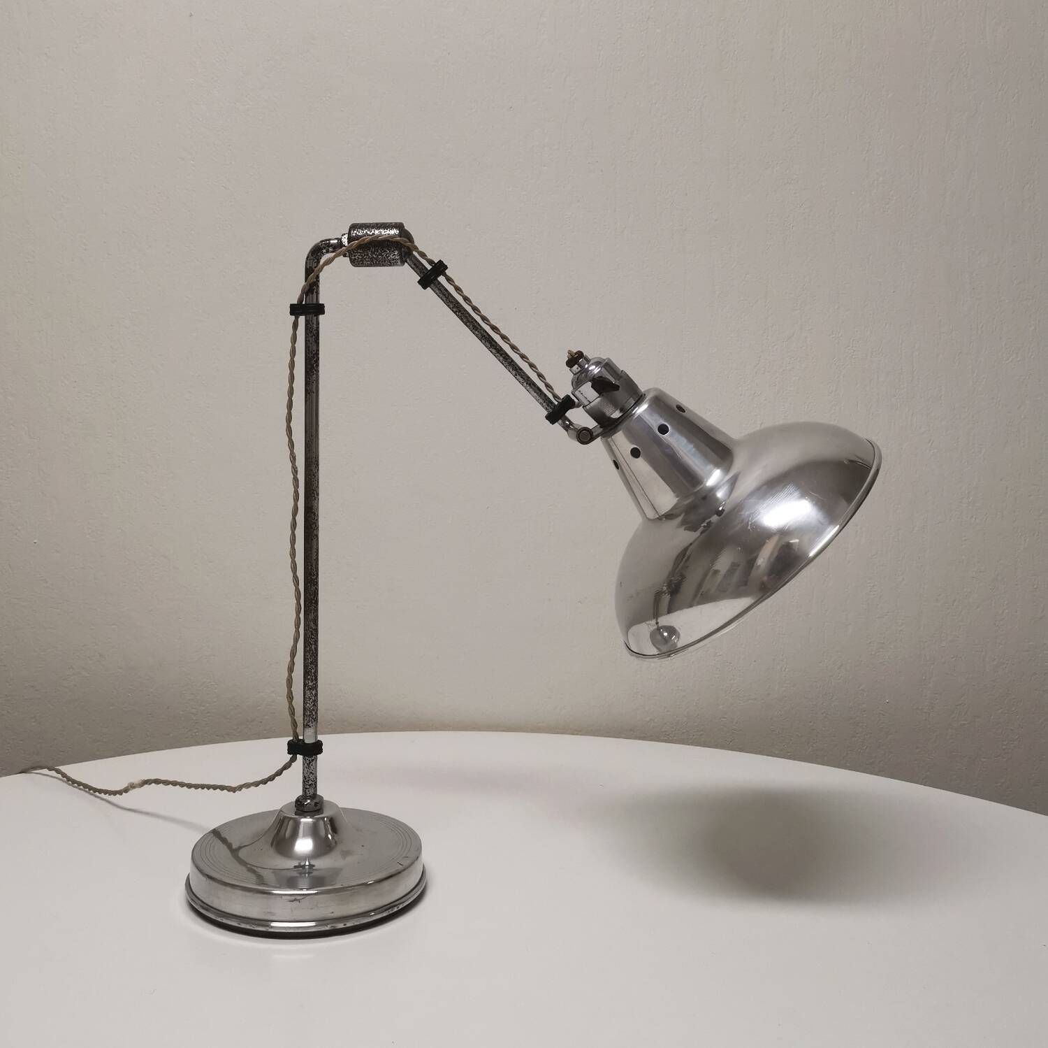 Articulated industrial lamp, nickel-plated, Houillon Nancy,