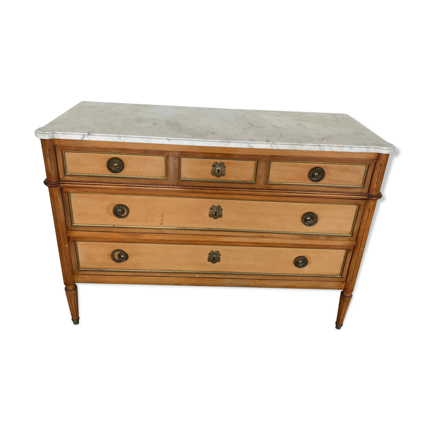 Commode de style Louis XVI en acajou , plateau en marbre blanc