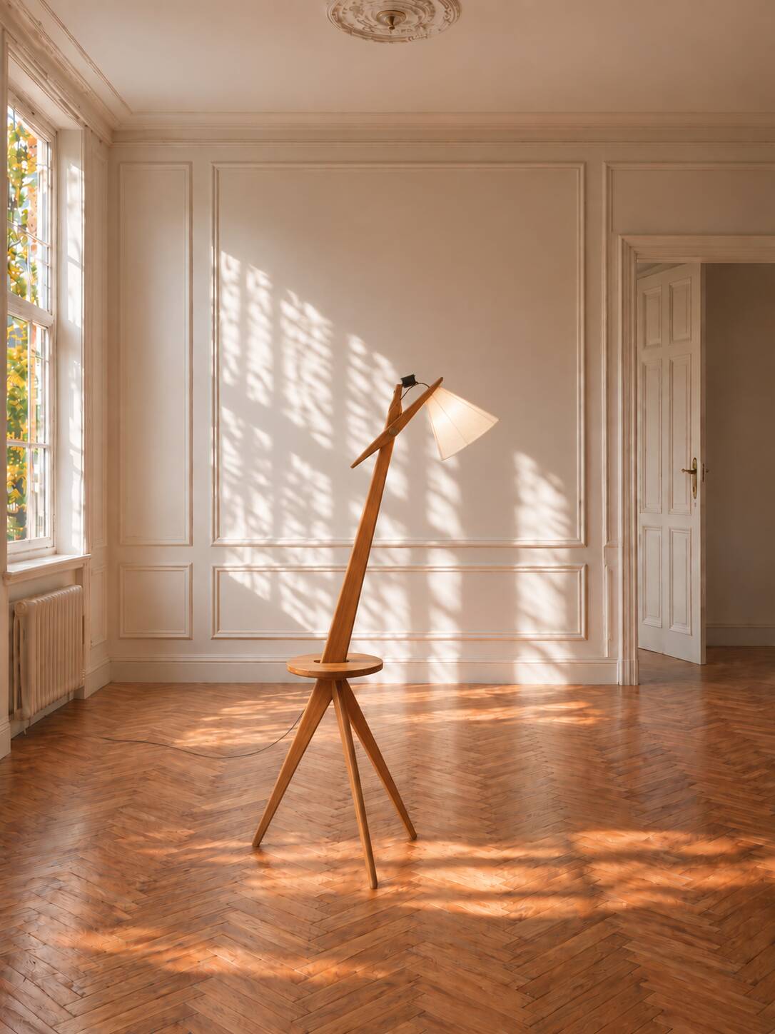 Tripod floor lamp in solid wood - Sweden - 1950