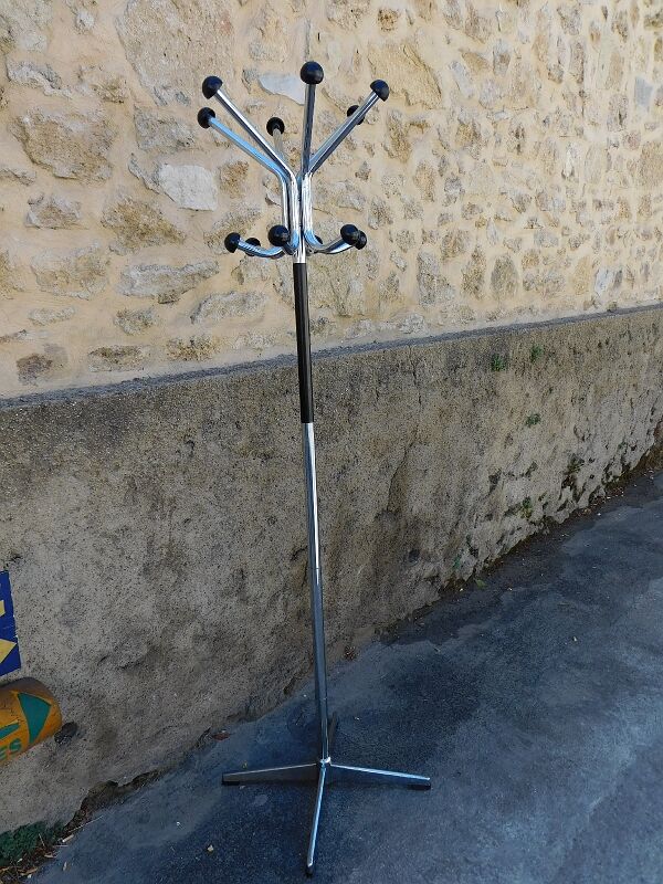 Standing coat rack in metal chrome 1950