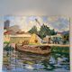 Old painting, barge at the dock, signed Maurice Pannetier, 70s/80s