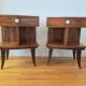 Pair of Art Deco bedside tables with flame veining, 1930s.