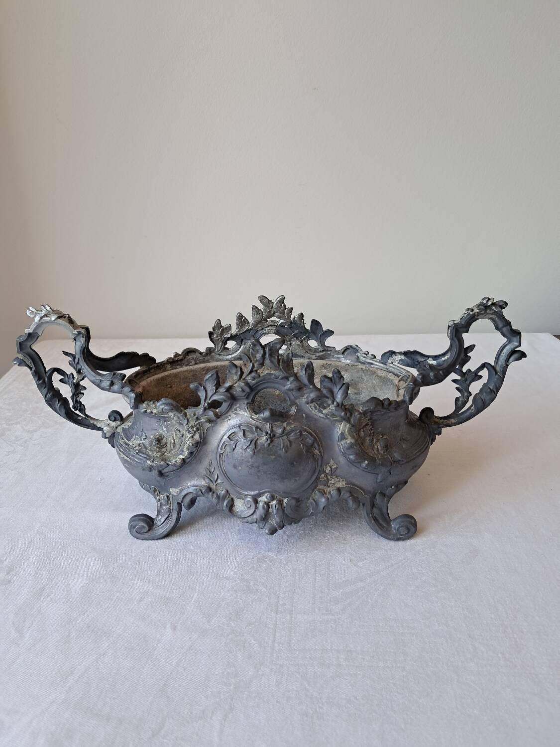 Napoleon III spelter centerpiece planter with rockery decoration